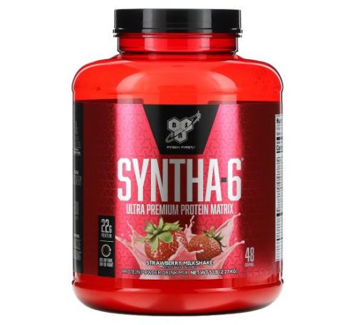 BSN, Syntha-6, Ultra Premium Protein Matrix, Strawberry Milkshake, 5 lbs (2.27 kg)