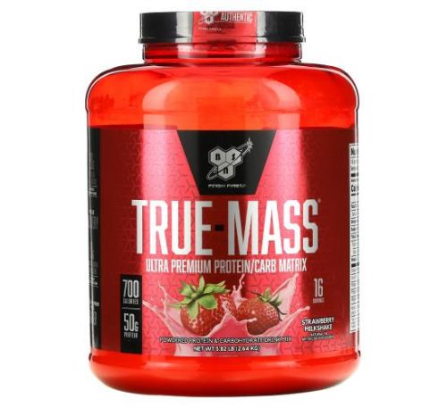 BSN, True-Mass, Ultra Premium Protein/Carb Matrix, Strawberry Milk Shake, 5.82 lbs (2.64 kg)