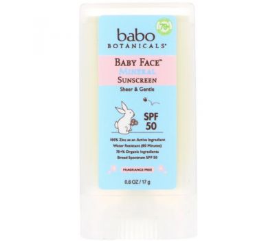 Babo Botanicals, Baby Face, Mineral Sunscreen Stick, SPF 50, 0.6 oz (17 g)