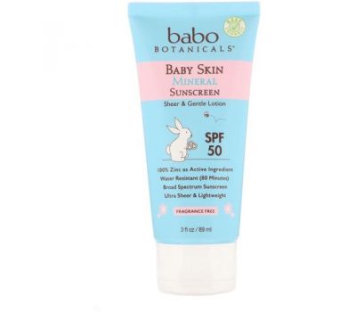 Babo Botanicals, Baby Skin, Mineral Sunscreen Lotion, SPF 50, 3 fl oz (89 ml)