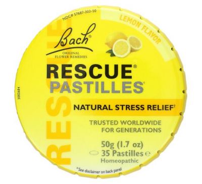 Bach, Original Flower Remedies, Rescue Pastilles, Natural Stress Relief, Lemon Flavor, 35 Pastilles, 1.7 oz (50 g)