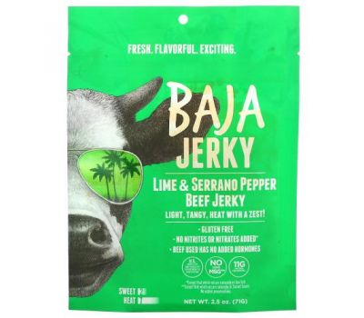 Baja Jerky, вяленая говядина, лайм и перец серрано, 71 г (2,5 унции)