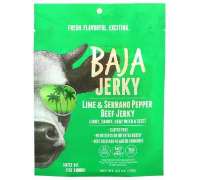 Baja Jerky, Beef Jerky, Lime & Serrano Pepper, 2.5 oz (71 g)