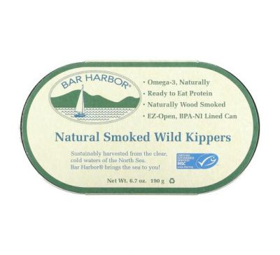Bar Harbor,  All Natural Smoked Wild Kippers, 6.7 oz (190 g)
