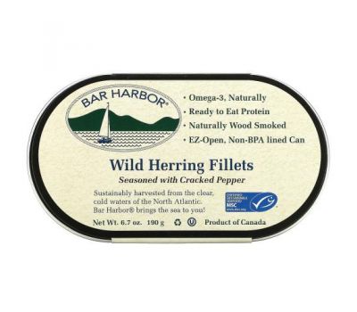 Bar Harbor, Wild Herring Fillets Seasoned with Cracked Pepper, 6.7 oz (190 g)