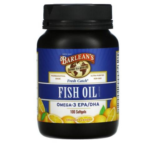 Barlean's, Fresh Catch, Fish Oil Supplement, Omega-3 EPA/DHA, Orange, 100 Softgels