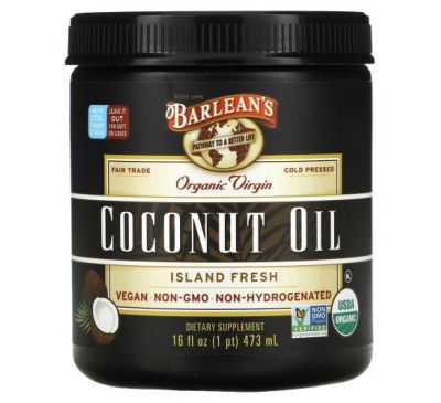 Barlean's, Органическое кокосовое масло первого отжима, 16 жидких унций (473 мл)