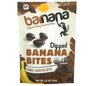 Barnana, Dipped Chewy Banana Bites, Dark Chocolate, 3.5 oz (100 g)