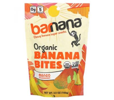 Barnana, Organic Banana Bites, манго и золотая ягода, 100 г (3,5 унции)