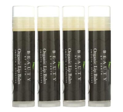 Beauty By Earth, Original Beeswax Lip Balm, Unflavored, 4 Tubes, 0.15 oz Each