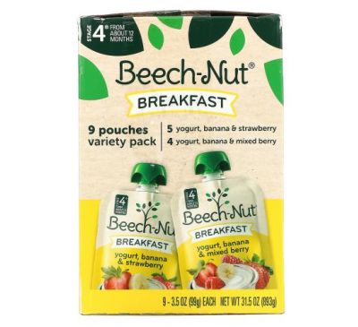 Beech-Nut, Breakfast, Variety Pack, 4-й этап, 9 пакетиков, 99 г (3,5 унции)