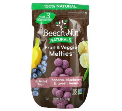 Beech-Nut, Fruit & Veggie Melties, Stage 3, банан, голубика и зеленая фасоль, 28 г (1 унция)