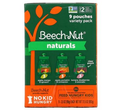 Beech-Nut, Naturals, Variety Pack, Stage 2, 9 Pouches, 3.5 oz (99 g) Each