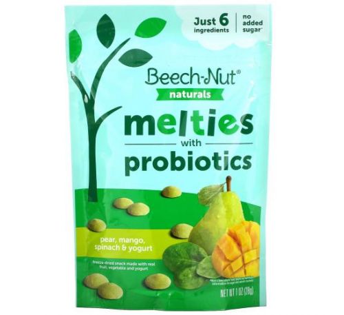 Beech-Nut, Naturals, снек із пробіотиками, етап 3, груша, манго, шпинат і йогурт, 28 г (1 унція)