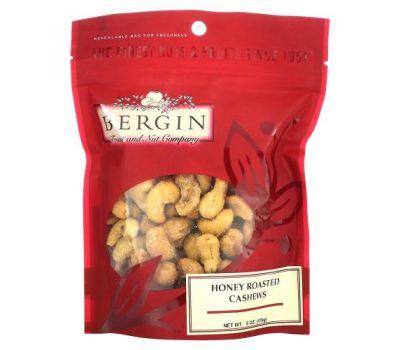 Bergin Fruit and Nut Company, Honey Roasted Cashews, 6 oz (170 g)
