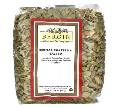 Bergin Fruit and Nut Company, обжаренные соленые тыквенные семечки, 397 г (14 унций)