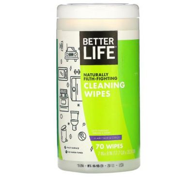Better Life, Cleaning Wipes, Clary Sage & Citrus, 70 Wipes