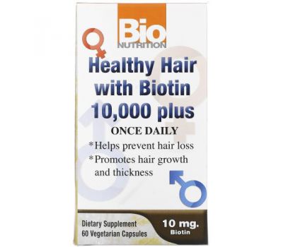 Bio Nutrition, Healthy Hair with Biotin 10,000 Plus, 60 Vegetarian Capsules