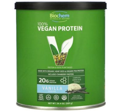 Biochem, 100% Vegan Protein, Vanilla, 24.4 oz (691 g)