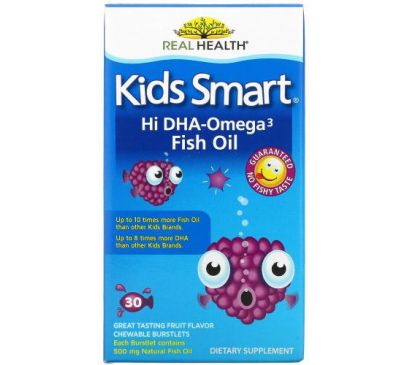 Bioglan, Kids Smart, риб’ячий жир із високим вмістом омега-3 ДГК, чудовий фруктовий смак, 30 жувальних капсул