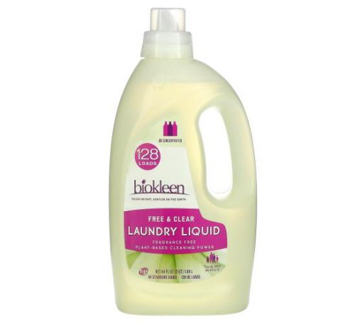 Biokleen, Laundry Liquid, Free & Clear, Fragrance Free, 64 fl oz (1.89 L)
