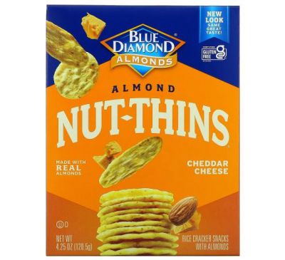 Blue Diamond, Almond Nut-Thins, Rice Cracker Snacks with Almonds, Cheddar Cheese, 4.25 oz (120.5 g)