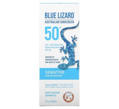 Blue Lizard Australian Sunscreen, Sensitive, Mineral Sunscreen, SPF 50+, 5 fl oz (148 ml)