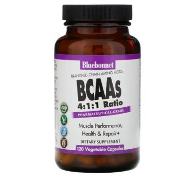 Bluebonnet Nutrition, BCAA в соотношении 4: 1: 1, 120 растительных капсул