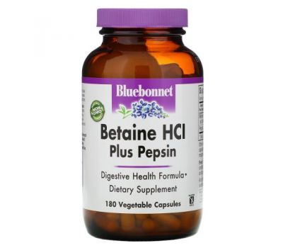 Bluebonnet Nutrition, Betaine HCL, Plus Pepsin, 180 Veggie Caps