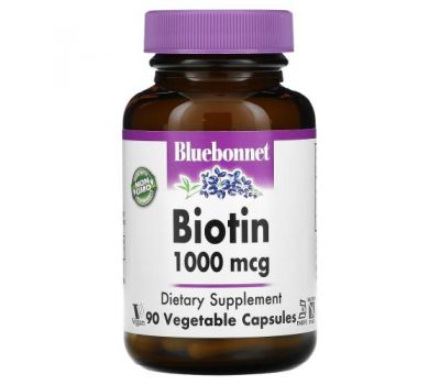 Bluebonnet Nutrition, Биотин, 1000 мкг, 90 вегетарианских капсул