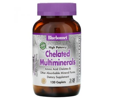 Bluebonnet Nutrition, High Potency, Chelated Multiminerals, 120 Caplets