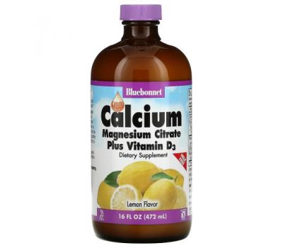 Bluebonnet Nutrition, Liquid Calcium, цитрат магния и витамин D3, натуральный лимон, 472 мл (16 жидк. Унций)