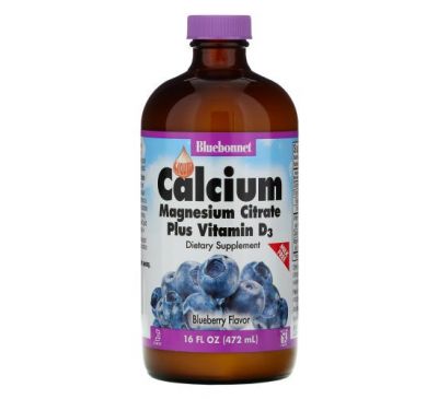 Bluebonnet Nutrition, Liquid Calcium Magnesium Citrate Plus Vitamin D3, Natural Blueberry Flavor, 16 fl oz (472 ml)