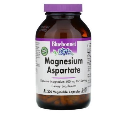 Bluebonnet Nutrition, Magnesium Aspartate, 200 mg, 200 Vegetable Capsules