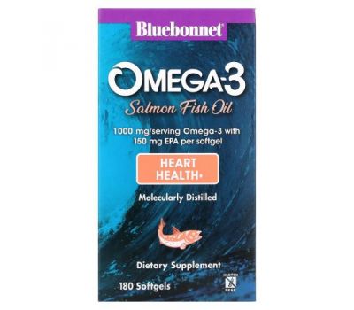 Bluebonnet Nutrition, Natural Omega-3 Salmon Oil, 1,000 mg, 180 Softgels
