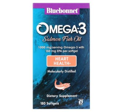 Bluebonnet Nutrition, Natural Omega-3 Salmon Oil, 1,000 mg, 180 Softgels