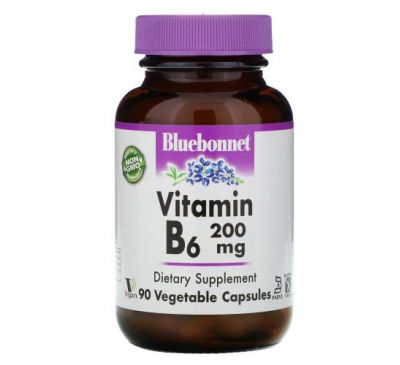 Bluebonnet Nutrition, Vitamin B-6, 200 mg, 90 Vegetable Capsules