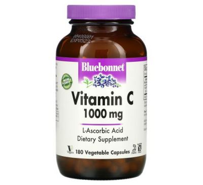 Bluebonnet Nutrition, витамин C, 1000 мг, 180 вегетарианских капсул