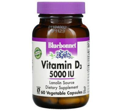 Bluebonnet Nutrition, Vitamin D3, 5,000 IU, 60 Vegetable Capsules
