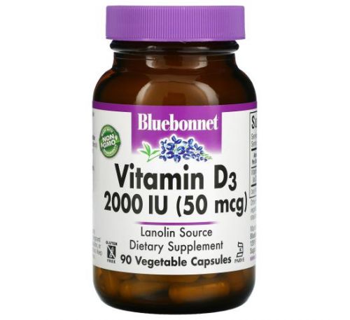 Bluebonnet Nutrition, Vitamin D3, 50 mcg (2,000 IU), 90 Vegetable Capsules