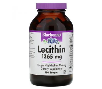 Bluebonnet Nutrition, натуральный лецитин, 1365 мг, 180 мягких желатиновых капсул