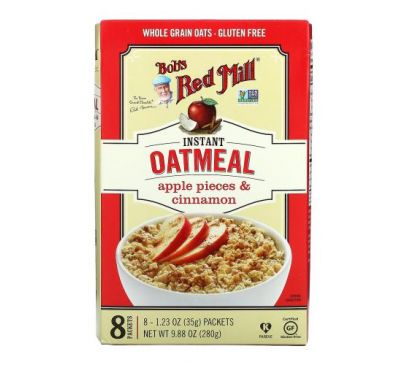 Bob's Red Mill, Instant Oatmeal Packets, Apple Pieces & Cinnamon, 8 Packets, 1.23 oz (35 g) Each