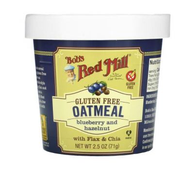 Bob's Red Mill, Oatmeal Cup, Blueberry and Hazelnut with Flax & Chia, 2.5 oz (71 g)