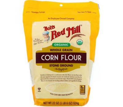 Bob's Red Mill, Organic Corn Flour, Whole Grain, 22 oz (624 g)