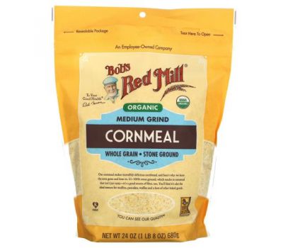 Bob's Red Mill, Organic Medium Grind Cornmeal, Whole Grain, 24 oz (680 g)