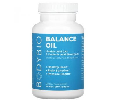 BodyBio, Balance Oil, Linoleic Acid (LA) & Linolenic Acid Blend (ALA), 60 Non-GMO Softgels