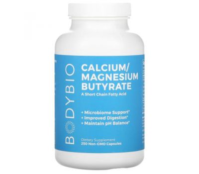 BodyBio, Calcium/ Magnesium Butyrate, 250 Non-GMO Capsules