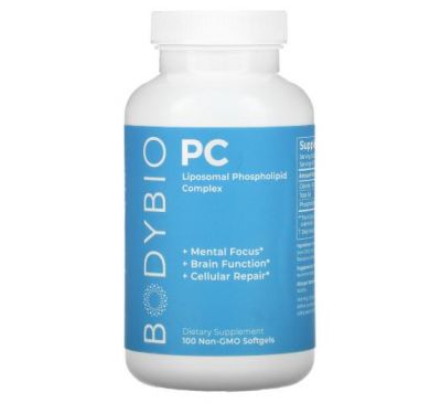 BodyBio, фосфатидилхолін, ліпосомальний фосфоліпідний комплекс, 100 капсул без ГМО