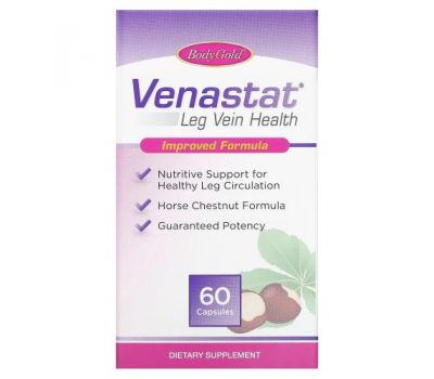 BodyGold, Venastat, для здоровья вен ног, 60 капсул