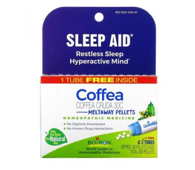 Boiron, Coffea, Sleep Aid, Meltaway Pellets, 30 C, 3 Tubes, 80 Pellets Each